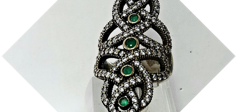 Green Five Silver Ring